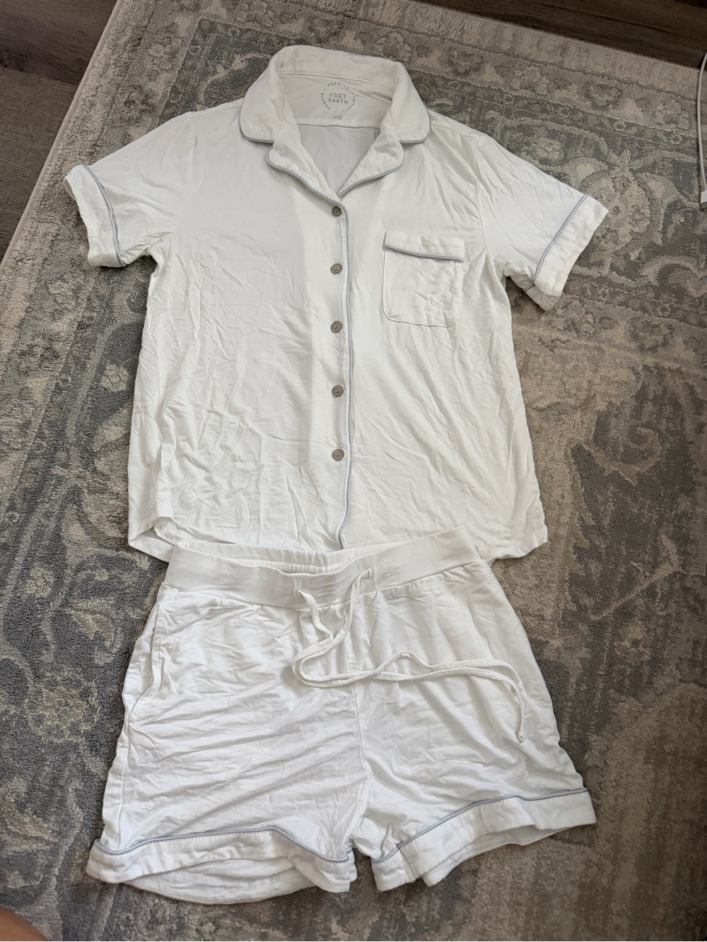 Cozy Earth Bamboo White Short Sleeve Pajama Set with Contrast Piping